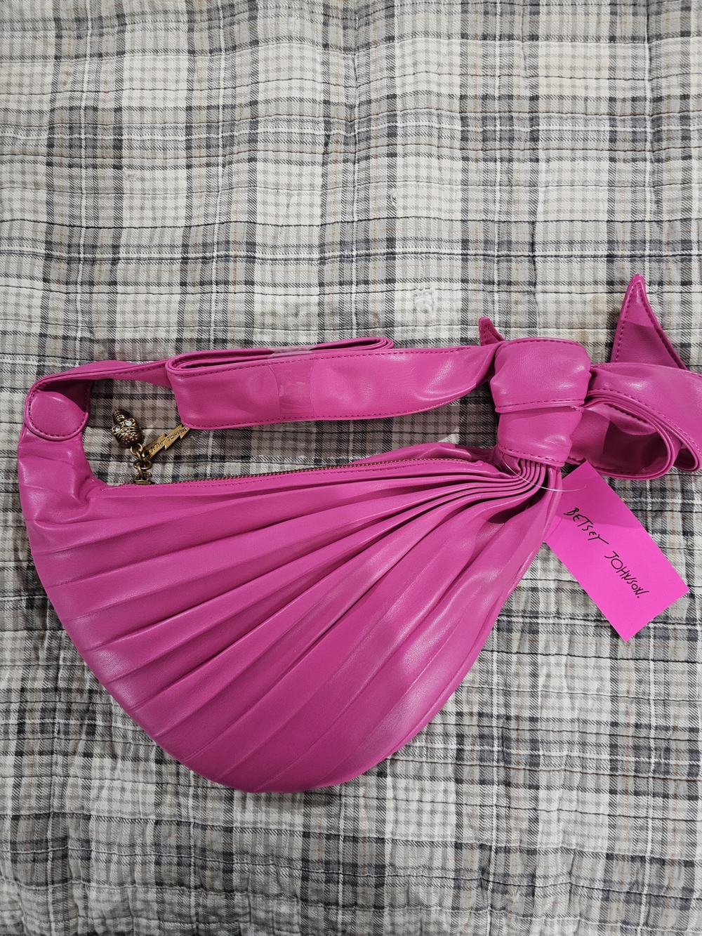 Betsey Johnson Hot Pink Pleated Knot-Detail Shoulder Bag